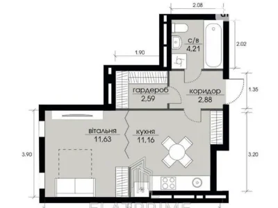 Sale of 1-room apartment 32.47 sq. m. on Zabolotnogo St. 11 • ID 3