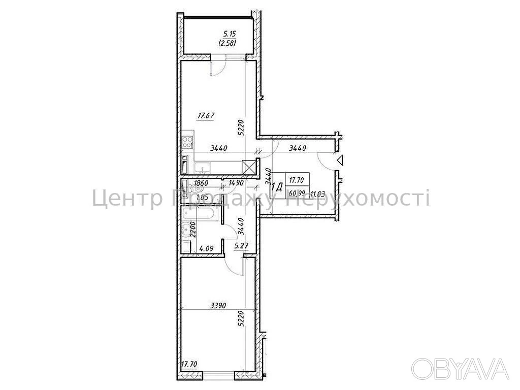 1-комнатная квартира, 61 м.кв.