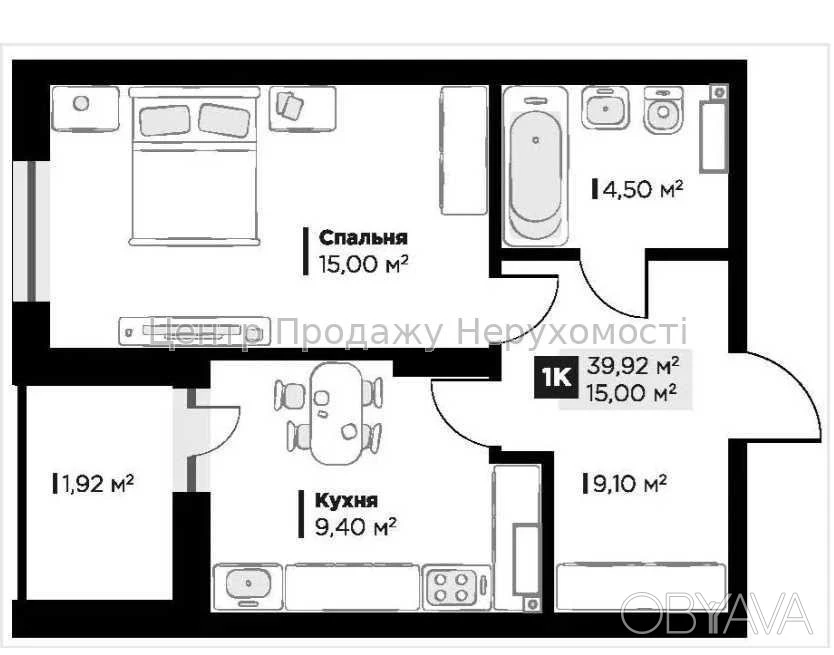 1-комнатная квартира, 40 м.кв.