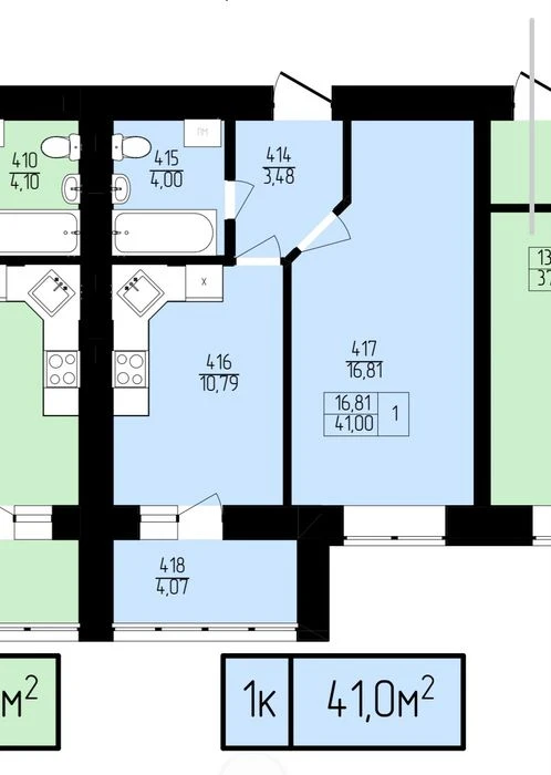 Продаж однокімнатна квартира в новобудові 41м²  на 8 поверсі