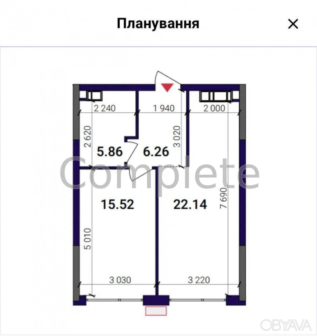 1-комнатная квартира, 49.78 м.кв.