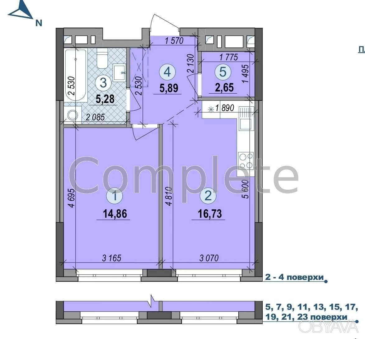 1-комнатная квартира, 45.41 м.кв.