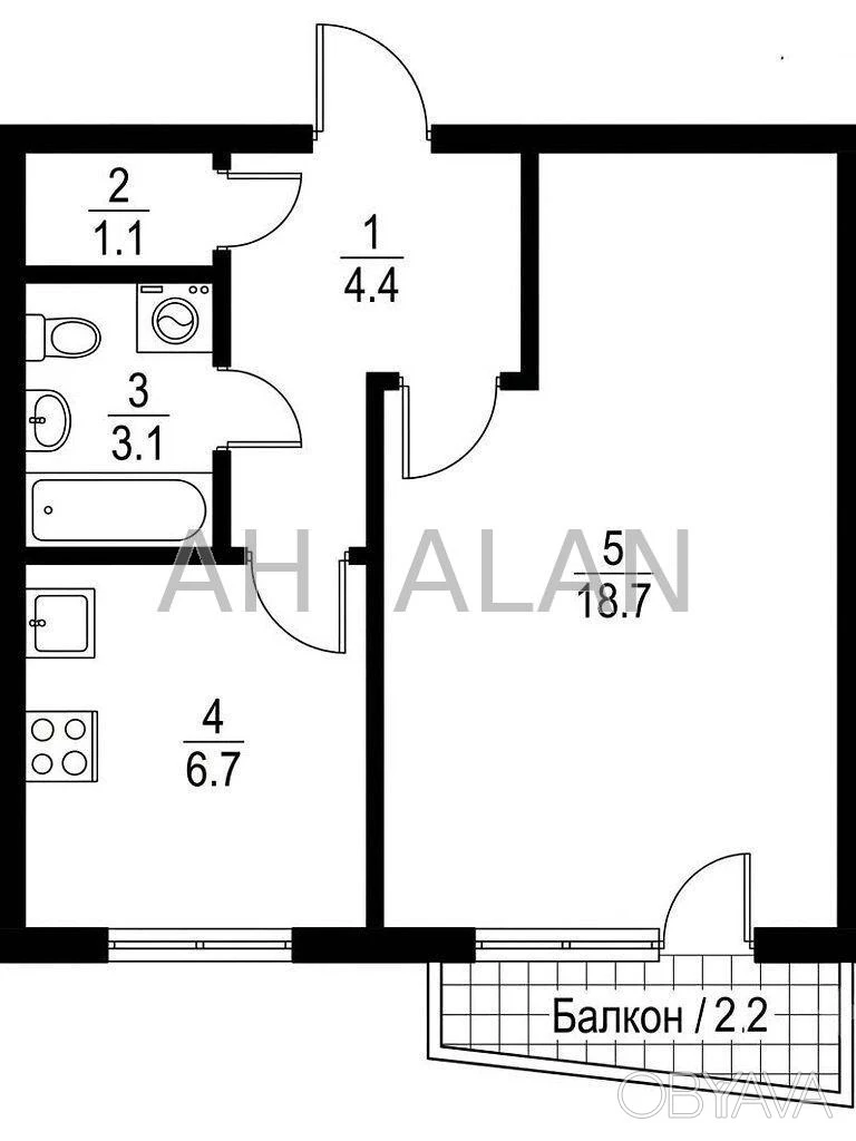 1-комнатная квартира, 34.8 м.кв.