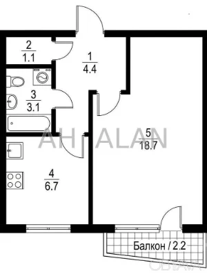 1-комнатная квартира, 34.8 м.кв.