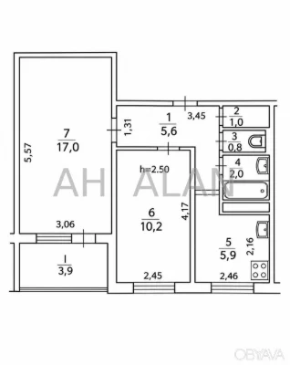 2-комнатная квартира, 46.4 м.кв.