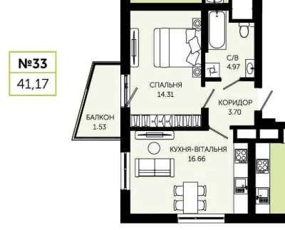 1-room apartment for sale in installments Viking Hills