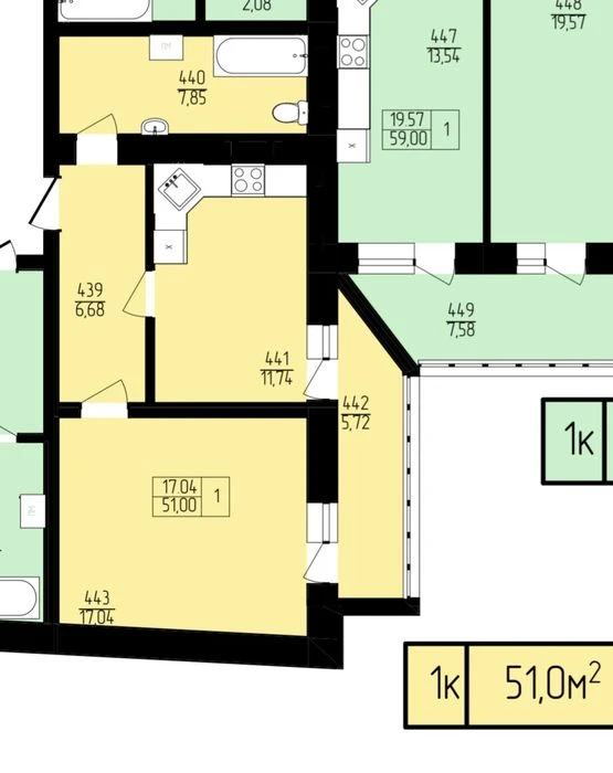 Продаж однокімнатна квартира в новобудові  51м² на 3 поверсі