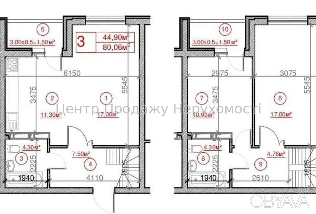 3-комнатная квартира, 80 м.кв.