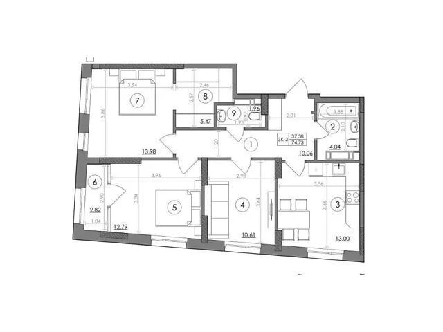 Продаж 3к квартири 74.6 кв. м на шосе Столичне 1Б • ID 34814