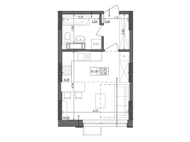 Продаж 1к квартири 27.29 кв. м на шосе Столичне 1Б • ID 3481