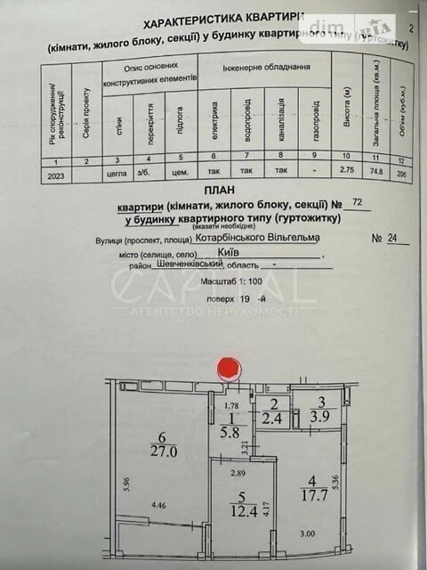 Sale of 2-room apartment 75 sq. m on Vilhelma Kotarbinskogo Street