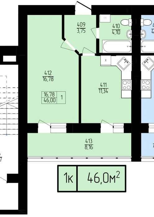 Продаж однокімнатна квартира в новобудові 46м² 2 лоджії газо