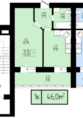 Продаж однокімнатна квартира в новобудові 46м² 2 лоджії газо