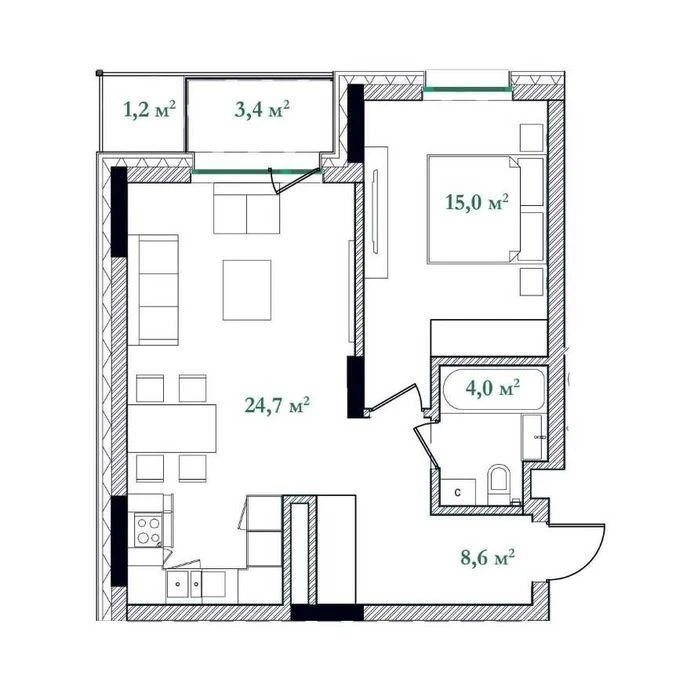 Illinsky House | 1 room 57m² | View of Podil | Clubhouse |