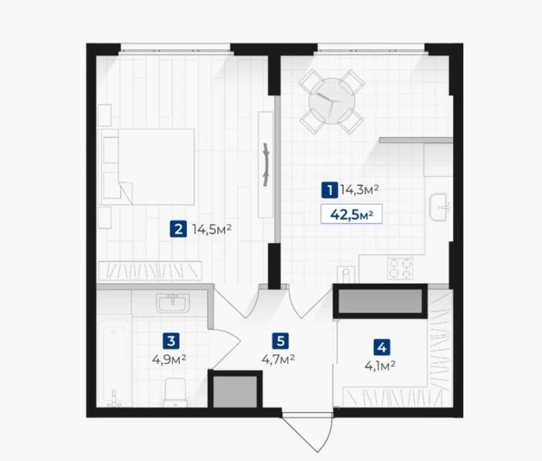 1 кімнатна квартира 42.5 м2 в ЖК Козацький_KD