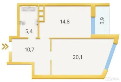 1-room apartment, 57 sq.m.
