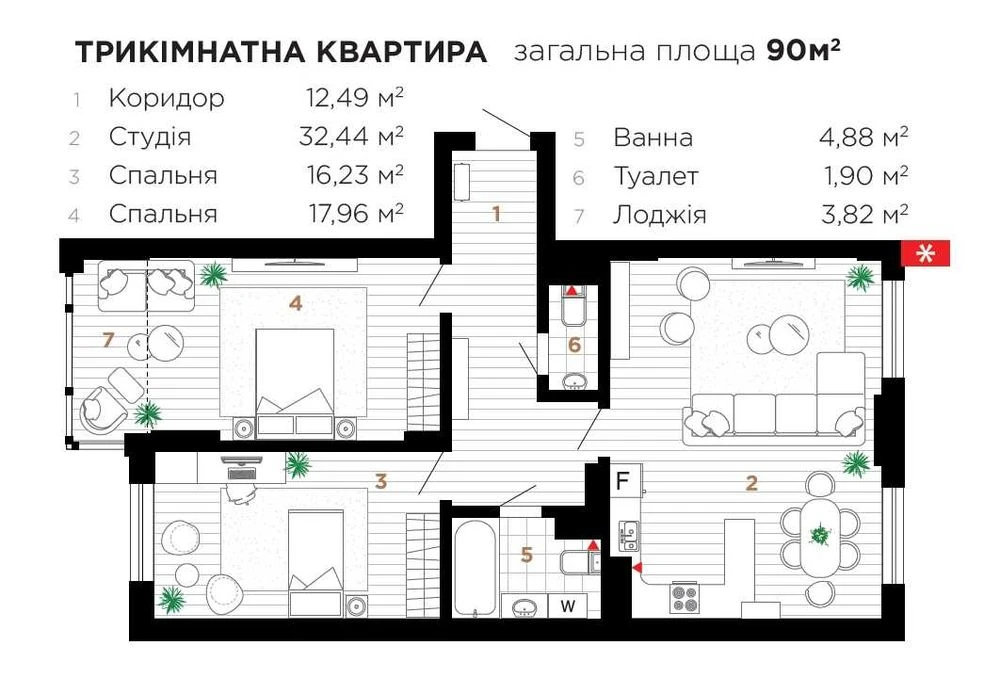 Продаж видової трикімнатної квартири в центральній частині м