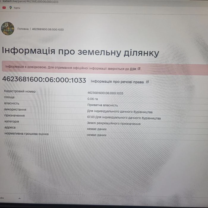 Ділянка для індивідуального дачного будівництва