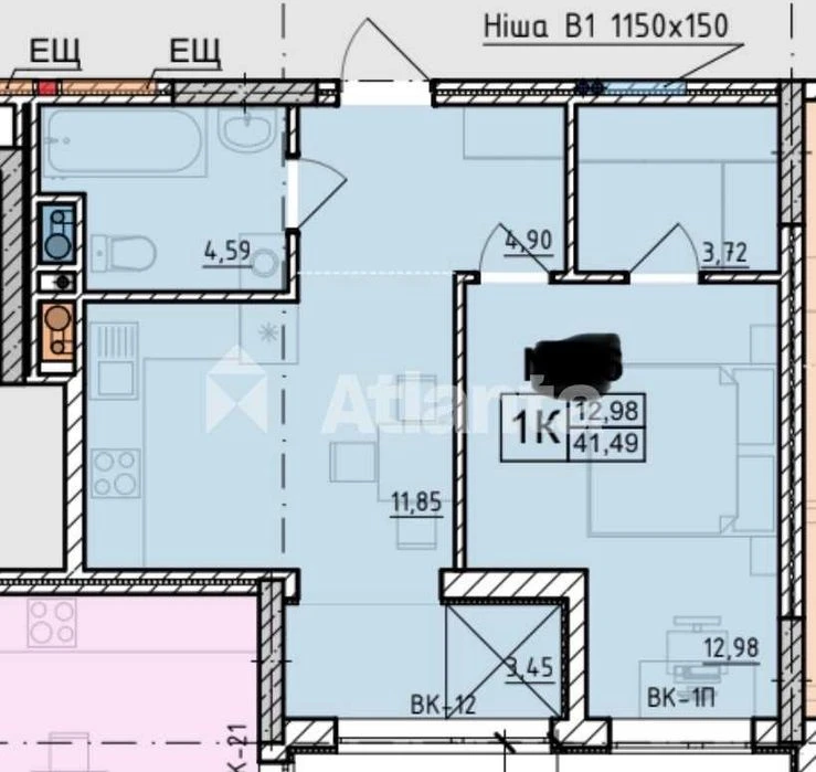 1-кімнатна 41,5 м² у ЖК Акварель-8: лоджія, під ремонт