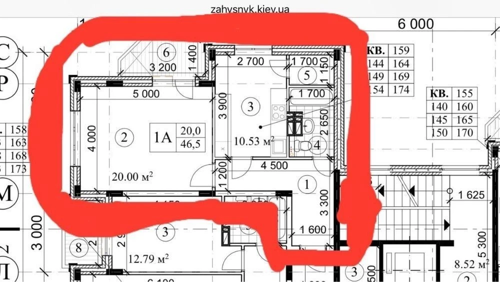 Large 1-room apartment 47.4 m2, 19 Boryspilska St., Kyiv