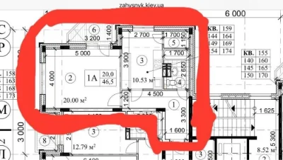 Large 1-room apartment 47.4 m2, 19 Boryspilska St., Kyiv