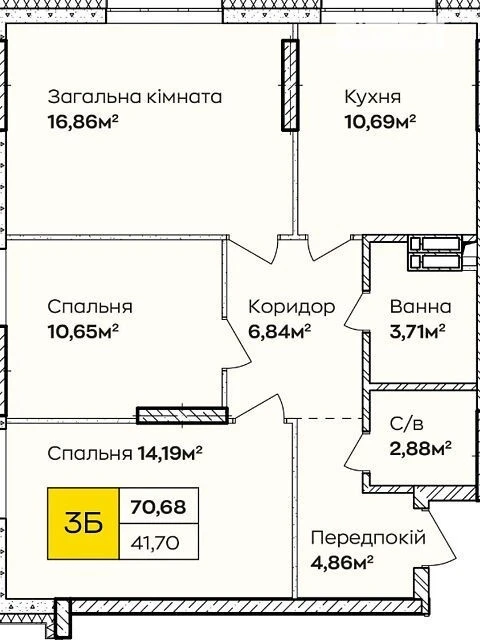 Продаж 3к квартири 70.68 кв. м на вул. Івана Кочерги 17А, кв