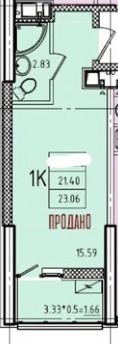 ЖК Елада Студійна квартира 23м!Балкон! Боковий вид на парк П