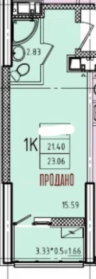 ЖК Елада Студійна квартира 23м!Балкон! Боковий вид на парк П