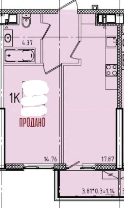 ЖК Елада Однокімнатна квартира! Парк Перемоги! Боковий вид м