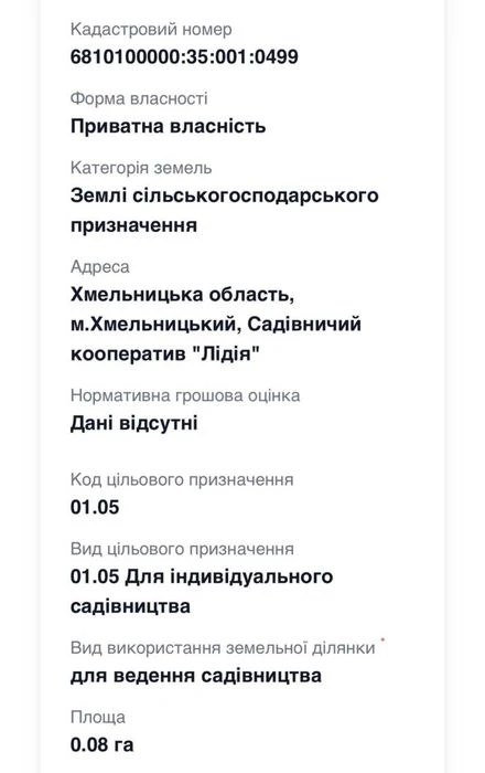 Продаж ділянки Дубове мастив Лідія