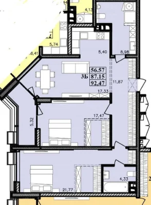 Продажа трехкомнатной квартиры 90.7 м² в Одессе, ЖК Модерн. Сек