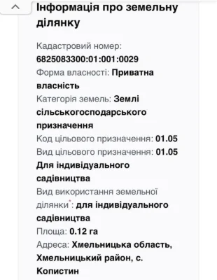 Продаж земельноі лілянки Копистин 6825083300:01:001:0029