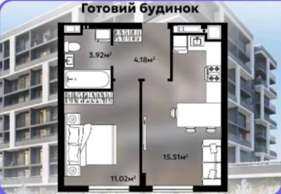Продам 1,5  кім в готовому будинку з газом