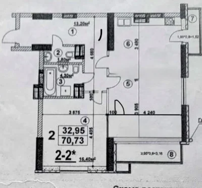 2-room apartment, 69.2 sq.m
