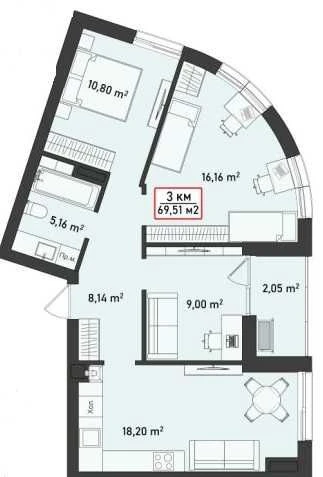 3-bedroom apartment in a new residential complex!
