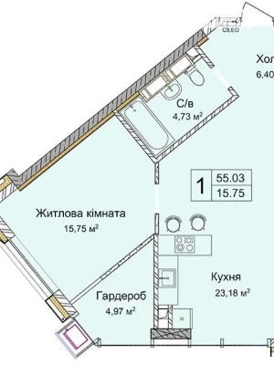 Продаж 1к квартири 55.03 кв. м на вул. Андрія Верхогляда ЧЕР