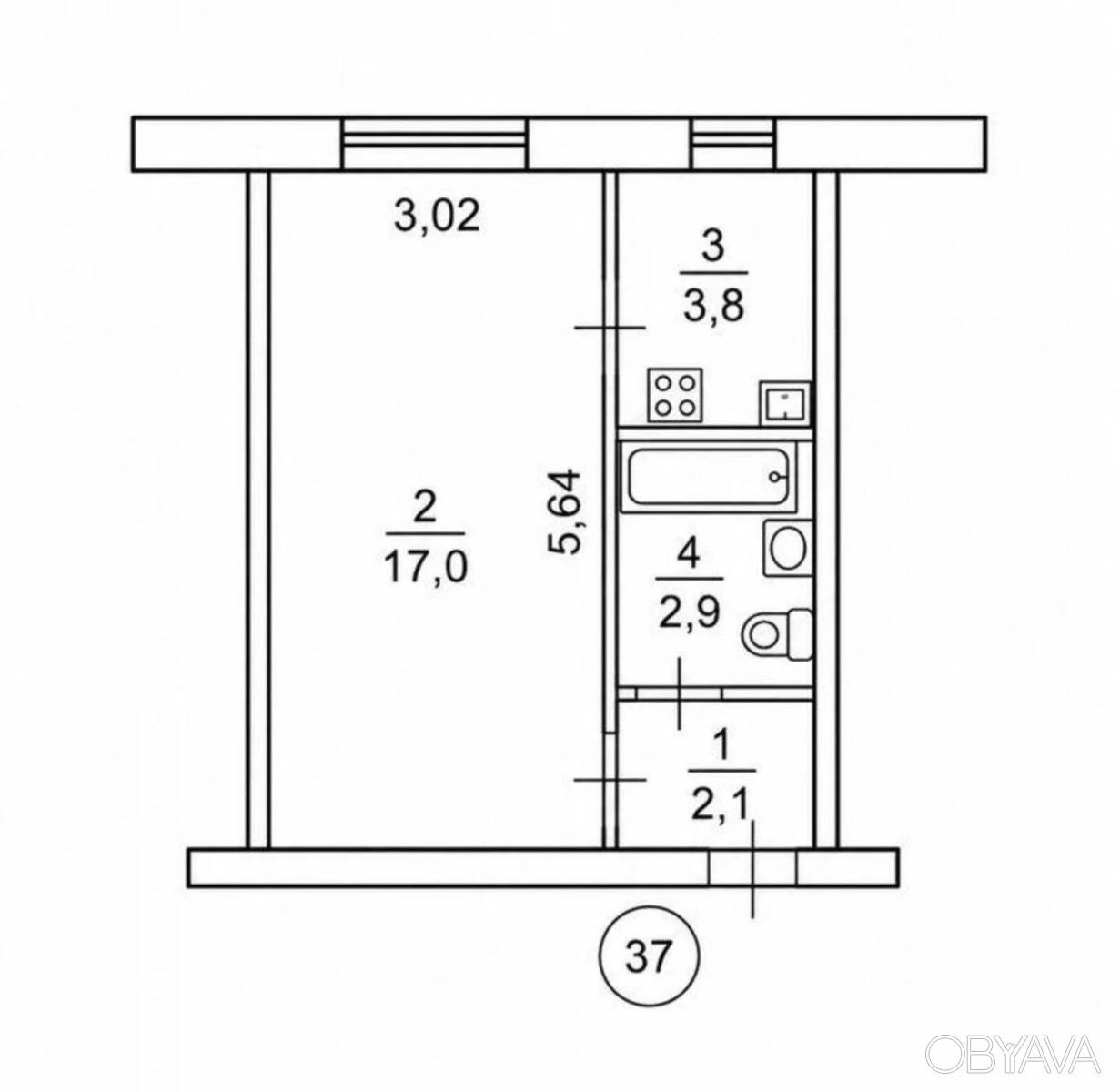 1-room apartment, 25 sq.m.