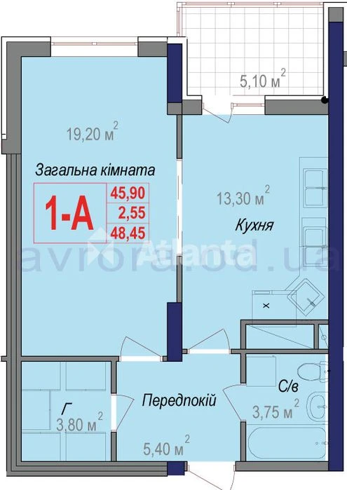Однокімнатна з великою лоджією біля парку Горького, новий бу