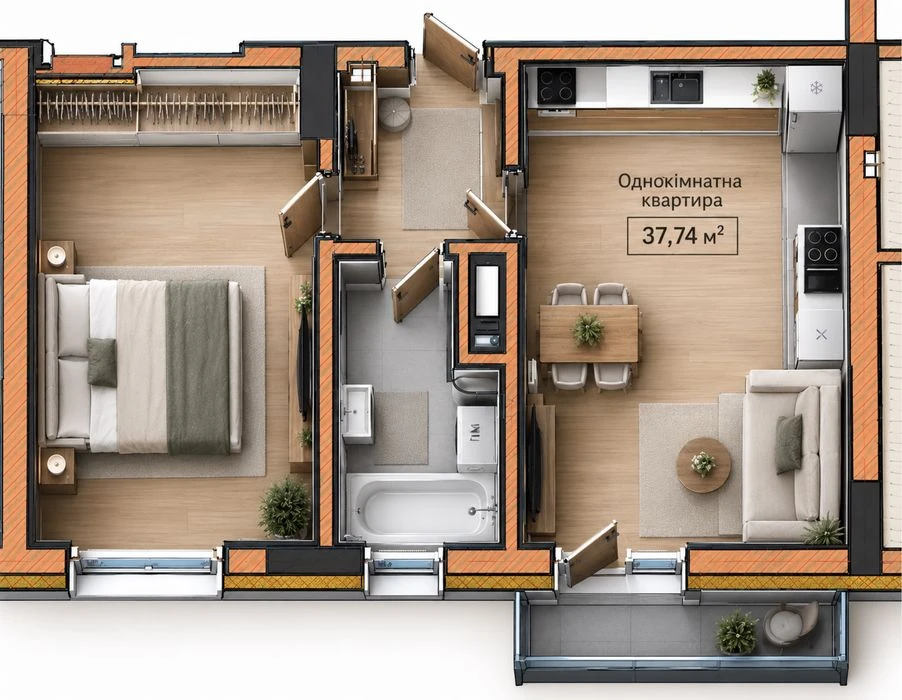 Продається 1-к. квартира, 38 м2 в м. Івано-Франківськ