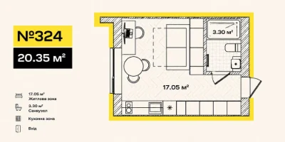 Апартамент 20,35 м² у готовому K11 біля метро Деміївська | $