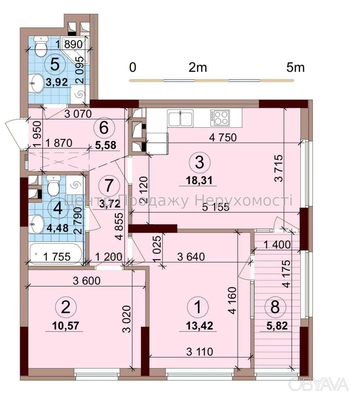 2-комнатная квартира, 66.4 м.кв.