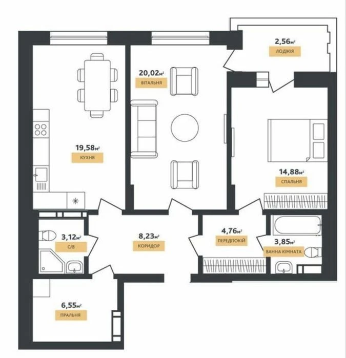 Продаж 2к квартири 83,55 м² у ЖК LA MANCHE | Поділ