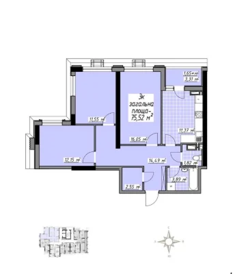 * 3-кімнатна квартира 75,5 м² з ремонтом «під ключ» у центрі