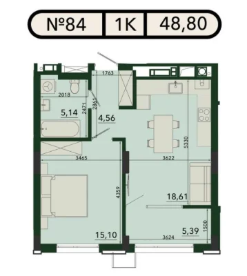 Простора 1-кім. квартира 48.8 м² у ЖК SVOЇ PLUS