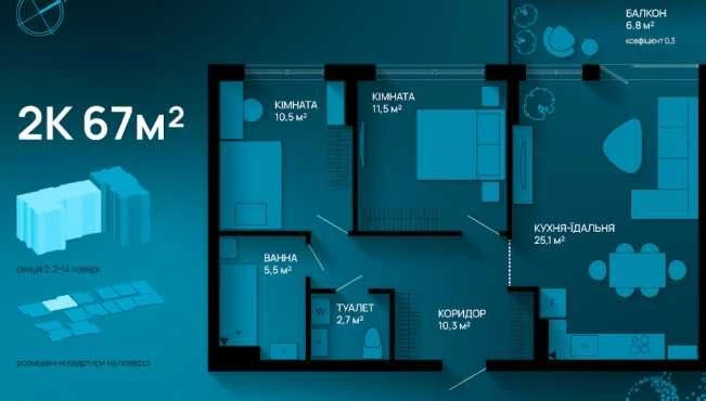 розтермінування Продаж 2 кімнатної квартири з функціоналом 3