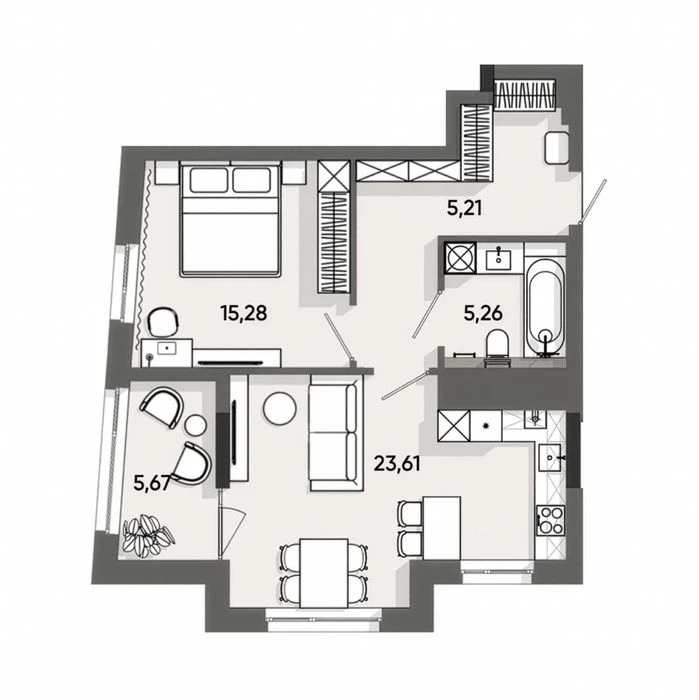 1-кімнатна квартира 61,4 м² у ЖК FIVE ADDRESS — без комісії,