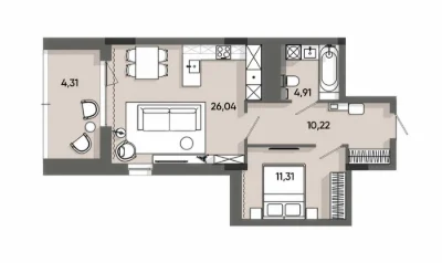 1-кімнатна квартира 56,8 м² у ЖК FIVE ADDRESS — без комісії,