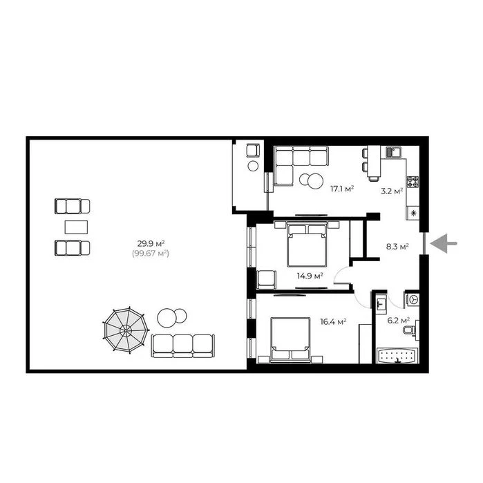 2-кімнатна квартира 96.8 м² з ремонтом | ЖК GRAND HILLS | БА