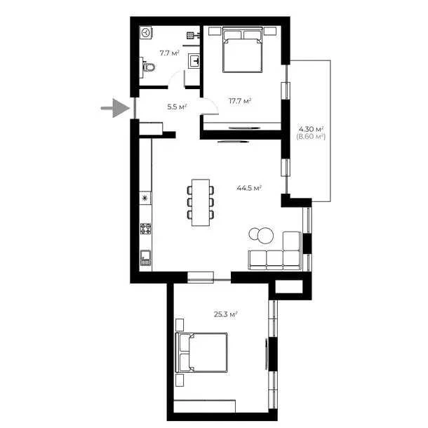 2-кімнатна квартира 105 м² з ремонтом | ЖК GRAND HILLS | БАМ