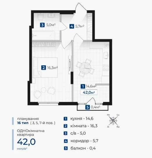 Продаж 1 -кімнатної квартири з індивідуальним опаленням пору